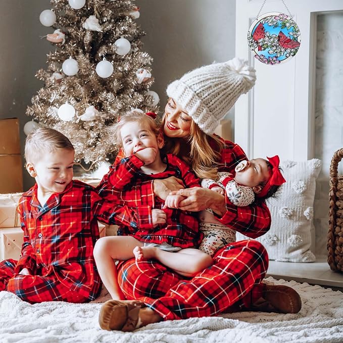 Cardinal Stained Glass Suncathers Window Hangings Color Glass Suncathers 6 inch Cardinal Colorful Glass Panel Sun Catchers for Cardinal Gifts, Home Garden Christmas Party Wedding Décor