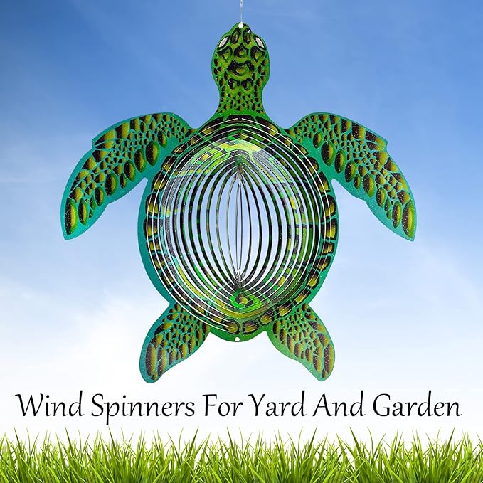 Turtle Ornament Wind Spinners for Yard and Garden, Metal Ornaments for Garden Décor, Outdoor Wind Spinner, Turtle Gifts for Turtle Lovers, Outdoor Garden Decoration, 15 inch Wall Décor by ISEO