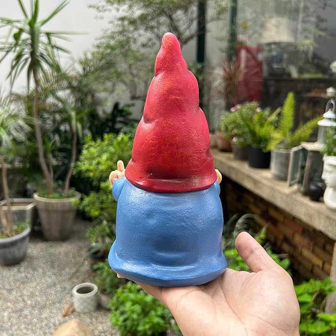 Middle Finger Gnome Statue 7.8in， Naughty Garden Gnome Statue Decoration and Lawn Ornament - Funny Garden Gnomes for Outdoor or Home Decor, Red, WSH004
