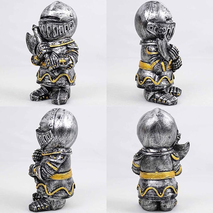 nezababy Knight Gnomes Guard Garden Statue Decoration Medieval Wee Crusader Battle Swordsman Fighting Outdoor Figurines Lawn Decor Resin (D)