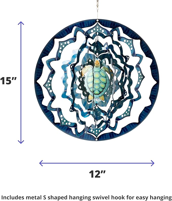 VP Home Kinetic Wind Spinner - Large Mandala Turtle - Colorful Garden Metal Outdoor Spinners - Unique Yard Wind Catchers - 3D Garden Wind Art Sculpture - Lawn and Patio Hanging Windmill Decorations