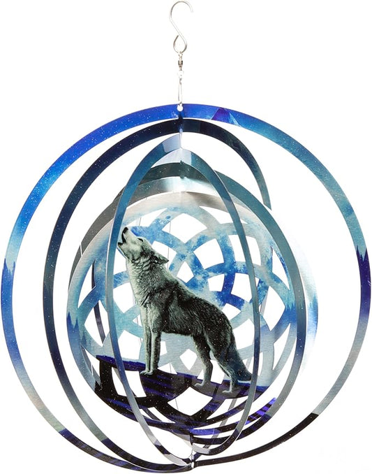 VP Home Wolf Dreamcatcher Kinetic Wind Spinner for Yard and Garden Wind Spinner Outdoor Metal Large Hanging Wolf Decor 3D Garden Art Wind Sculpture Spinners