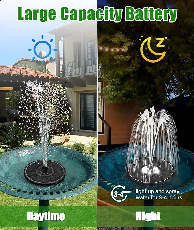 SZMP Solar Water Fountain Upgraded 100% Glass Panel, 3.5W Solar Powered Fountains Built-in 2000 Battery with 7 Nozzle & 4 Fixer, Solar Fountain Pump for Bird Baths, Pond, Outdoor (White)