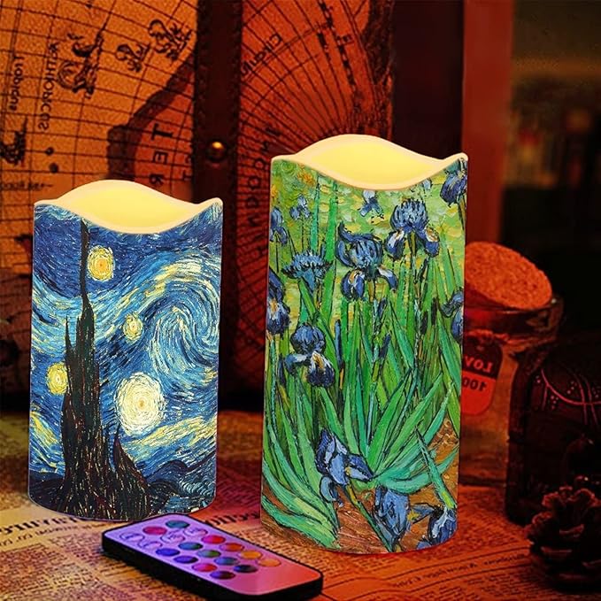 Ystardream Oil Painting Flameless Candles Plastic Moving Flickering LED Candles with Remote Color Changing & Timer,4 Packs