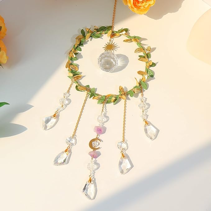 Suncatcher - Hanging Crystals Sun Catchers with Healing Amethyst for Windows, Glass Prisms Rainbow Maker, Home Decor, Blessed Gift Ideas