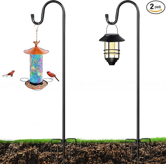 XDW-GIFTS Bird Feeder Pole for Outdoor, 2-Pack 60 Inch Shepherds Hooks Heavy Duty Garden Pole for Hanging Plant Basket, Solar Light Lanterns, Garden Plant Hanger Stands with 5 Base Prongs