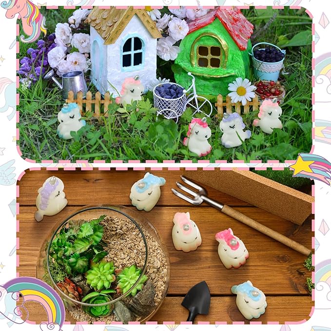 Barydat 120 Pcs Micro Unicorn Miniature Figurines Garden Moss Landscape Mini Resin Animals Unicorn Cake Topper DIY Terrarium Crafts Ornament Accessories for Home Dollhouse Decoration, 4 Colors