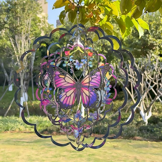 Wind Spinners Metal Butterfly - Butterfly Gifts for Women Mom Grandma Wife, Hanging Wind Spinner for Outdoor & Indoor Decorations, 12 inch 3D Wind Spinner for Ornament Gifts
