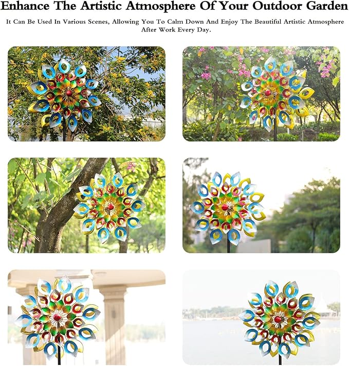 Wind Spinners, Large Metal Windmill 24" Dia 84" High, Outdoor Wind Sculpture & Spinners for Yard Garden Decor(Double Sided)