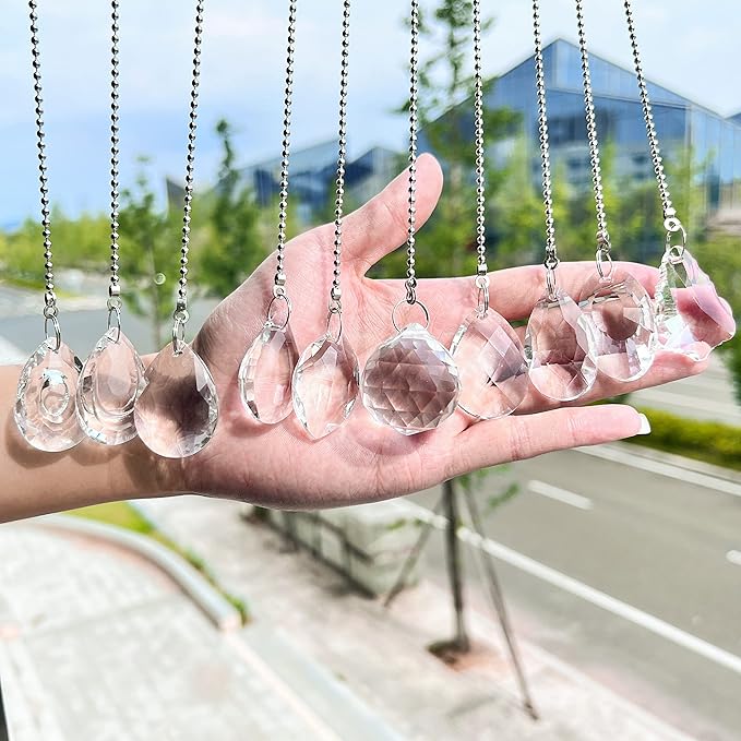 kanpura Pack of 10 Clear Crystal Suncatcher Chandelier Lamp Lighting Drops Pendants,Hanging Glass Ball Prisms Window Home Decor