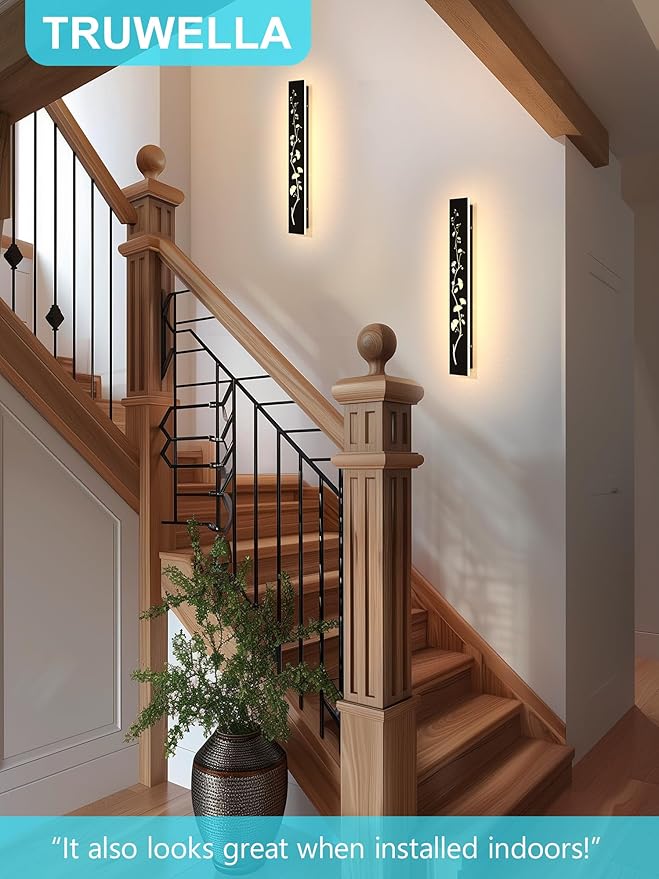 Modern Outdoor Wall Lights 23.6inch LED Long Wall Sconce 3000K Ginkgo Hollow Design Wall Mount Porch Lights 20W Exterior Lighting Fixtures for Patio Balcony Terrace Garden