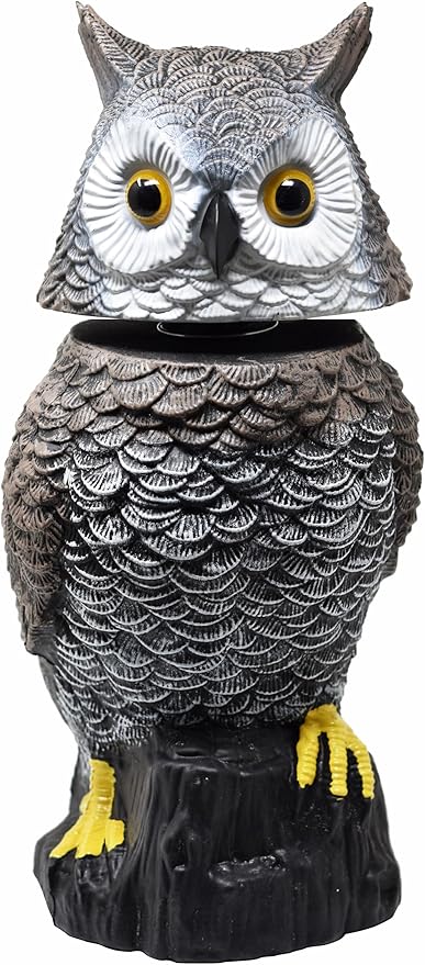 Galashield Owl Decoy to Scare Birds Away Scarecrow Fake Owl with Rotating Head 15" Tall