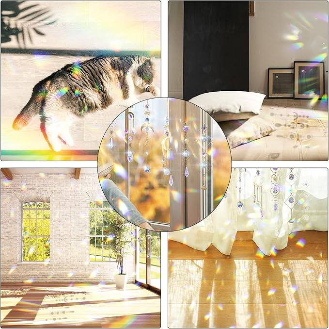 BBdis 6Pieces Crystals Suncatcher, Hanging Sun Catchers with Chain Pendant Ornament Colorful Crystal Suncatchers Prisms for Window Home Wedding Party Christmas Garden Decor