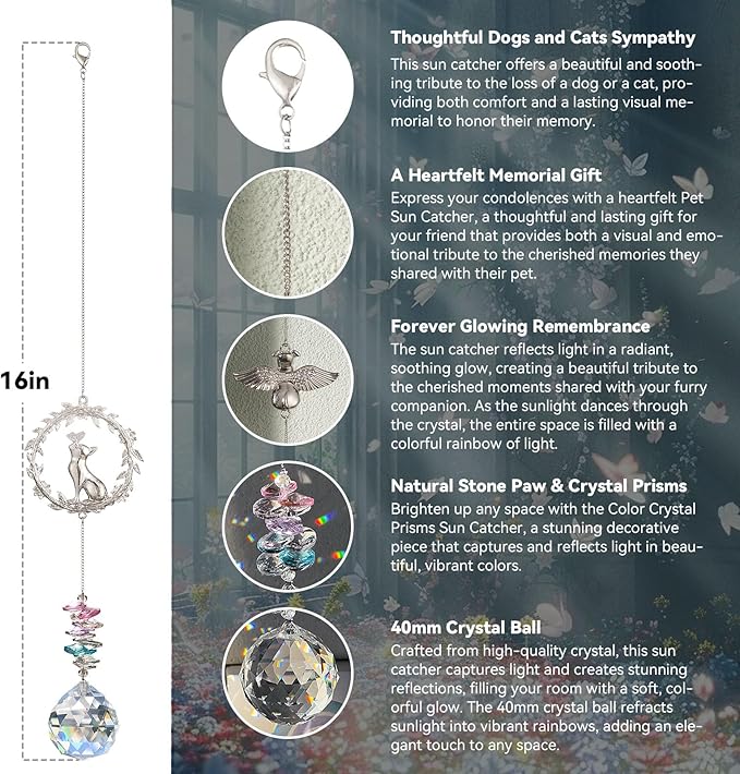 Cat Memorial Suncatcher - Lost of Cat Bereavement Gift Idea, Cat Loss Sympathy Gifts, Pet Memorial Gifts, Thoughtful Cats Remembrance Sun Catcher, Passing Away Remembrance Memory Gift