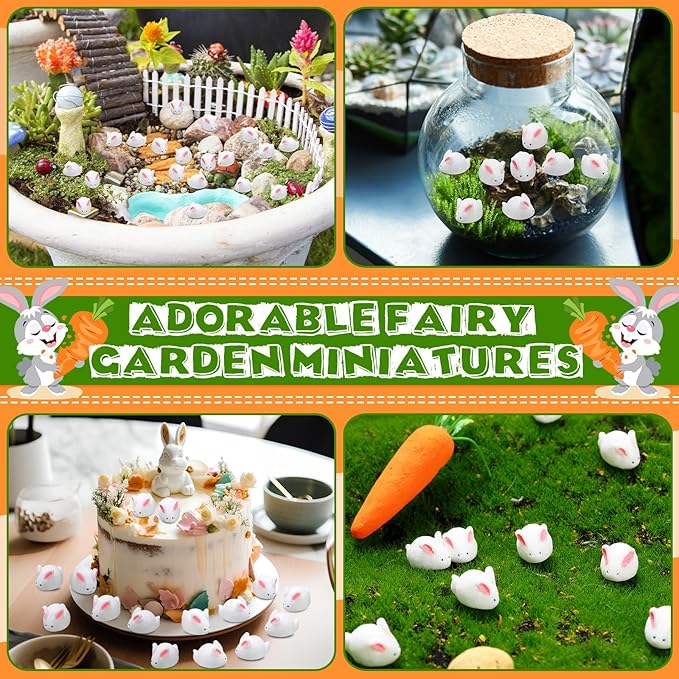 Marsui 100 Pcs Bunny Miniatures Figurines Rabbit Miniature Accessories Easter Garden Landscape Garden Rabbit for Easter Garden Accessories Dollhouses Decoration(Cute Rabbit)