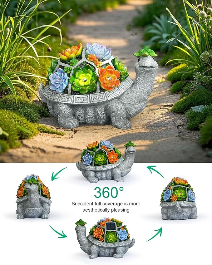 Solar Garden Decor Turtle Statues Lights, Outdoor Figurine Decorations Ornament Lamps for Outside Yard, Lawn, Patio, Porch, Balcony, Unique Birthday Housewarming Gifts for women Mom Grandma(hat)