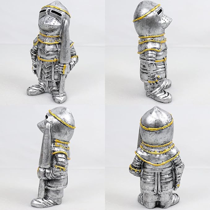 nezababy Knight Gnomes Guard Garden Statue Decoration Medieval Wee Crusader Battle Swordsman Fighting Outdoor Figurines Lawn Decor Resin (B)