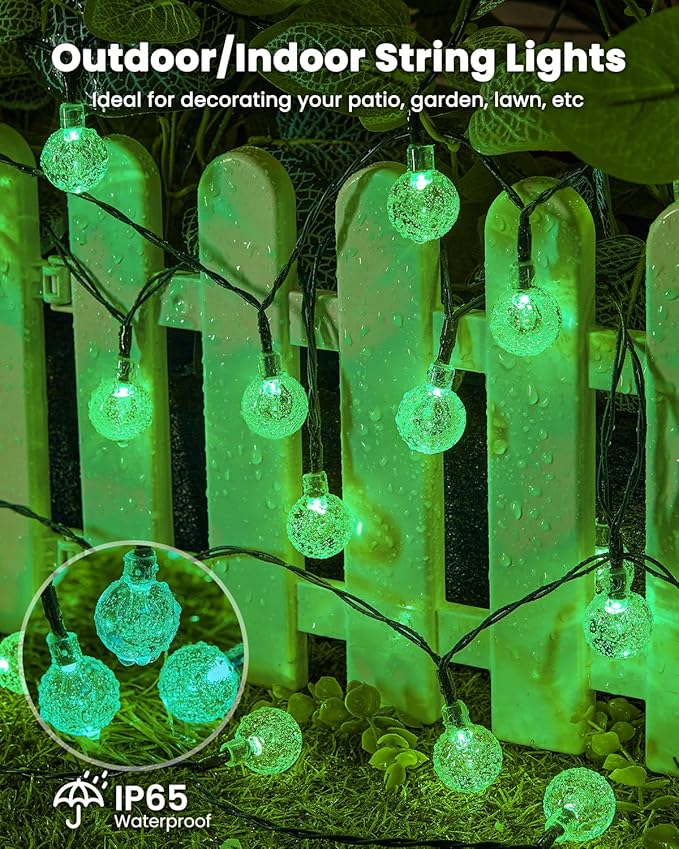 Solar String Lights Outdoor 120 LED 72 Ft Total, Crystal Globe Lights with 8 Lighting Modes, Waterproof Solar Powered Patio Lights for Garden Yard Porch Wedding Party Decor (Green)
