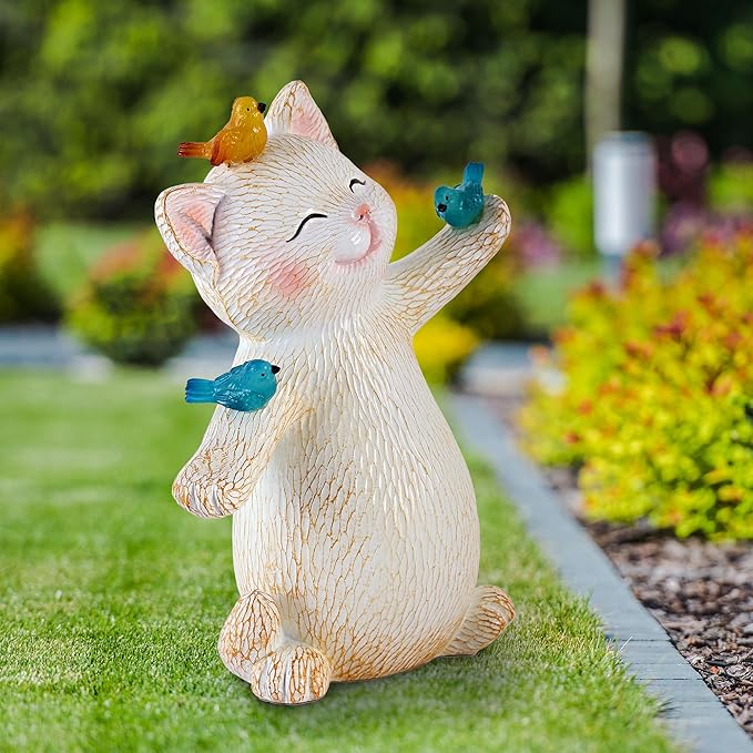 Cat Solar Light for Garden Decor - Outdoor Cat Figurines with Solar Lantern for Yard Patio Lawn Balcony Ornaments - Garden Gifts for Mothers Day, Grandma, Easter