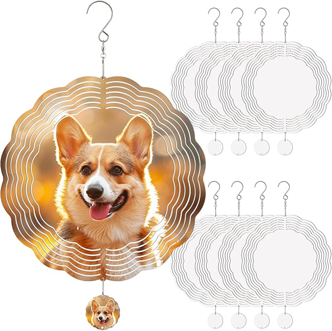 Sublimation Wind Spinner Blanks, 8 Pack 10 Inch 3D Aluminum Metal Hanging Wind Spinner Bulk Sublimation Blanks for Garden Yard Outdoor, Window Porch Decoration for Heat Press Transfer DIY Gift