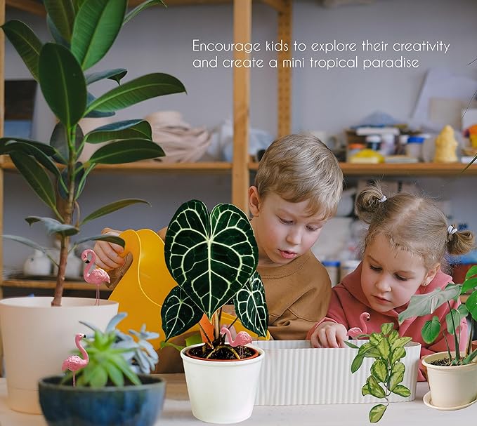 Mini Flamingos Figurines with Stakes - Set of 4 Small Flamingos Garden Gifts for Women Resin for Flower/Plant Pot Decorations - Miniature Fairy Garden