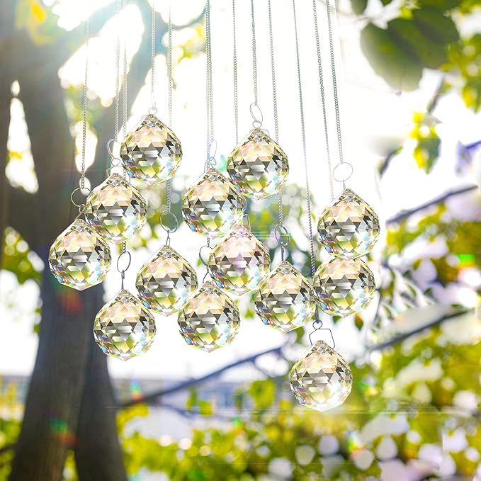 MerryNine 6 Pcs 40mm Clear Crystal Ball Prism Sun Shine Catcher Rainbow Pendants Maker, Hanging Crystals Prisms for Windows, for Feng Shui, for Gift (1.6"/40mm 6Pack)