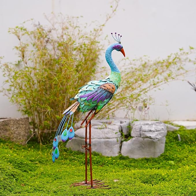 Nacome Metal Peacock Statues for Garden Decor: Outdoor Sculptures Clearance Lawn Ornaments for Patio Balcony Front Backyard - Unique Gifts for Grandma Mom