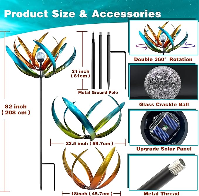Solar Wind Spinner,82 inch Multi Color Tulip Wind Spinner - Yard Decorations - Solar Powered Glass Ball - Garden Decoration