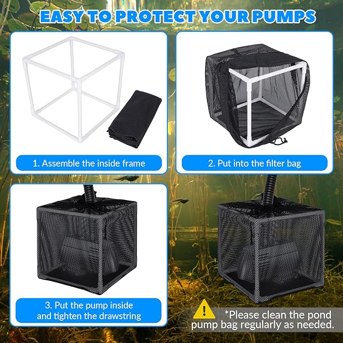 Pond Filter Box, Anti-Clogging Pond Filters for Outdoor Ponds Nylon Media Mesh Water Pump Cover Barrier Bag with Drawstring, Pond Pump Filter Bag (10 Inch)