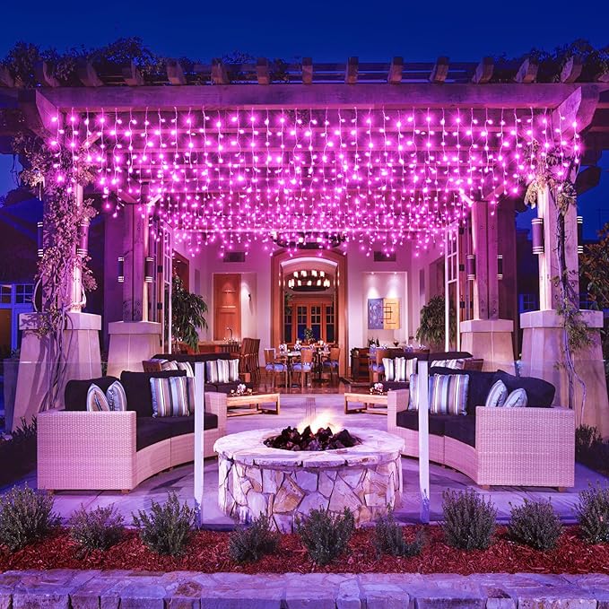 Christmas Icicle Lights Outdoor, 66Ft 640 LED Icicle Lights for Outside with 8 Modes Timers, Waterproof Plug in Twinkle String Light for House Yard Eave Patio Party Holiday Decorations, Pink
