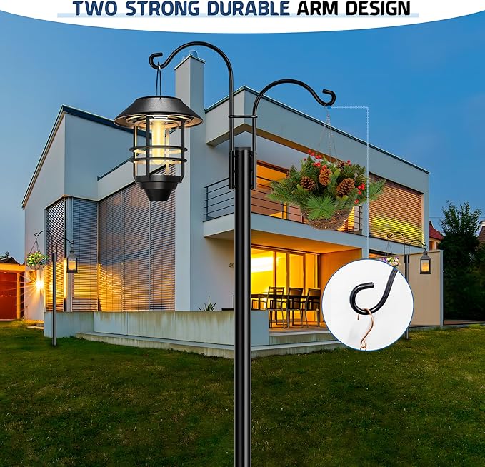 Ottsuls Bird Feeder Pole, 2 Pack 108 INCH Double Shepherds Hooks for Outdoor, Garden Pole with 5 Base Prongs Heavy Duty Planter Hooks for Hanging Plant Baskets, Lantern, Hummingbird Feeder