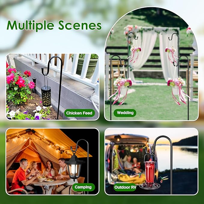 XDW-GIFTS Bird Feeder Pole for Outdoor, 2-Pack 76 Inch Shepherds Hooks Heavy Duty Garden Pole for Hanging Plant Basket, Solar Light Lanterns, Garden Plant Hanger Stands with 5 Base Prongs