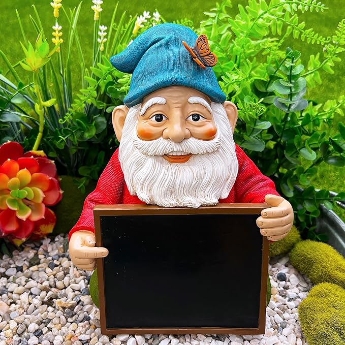 Mood Lab Garden Gnome with Chalkboard Sign - Funny Gnome Statue - 8.7 Inch Tall Lawn Figurine - for Outdoor & House Decor