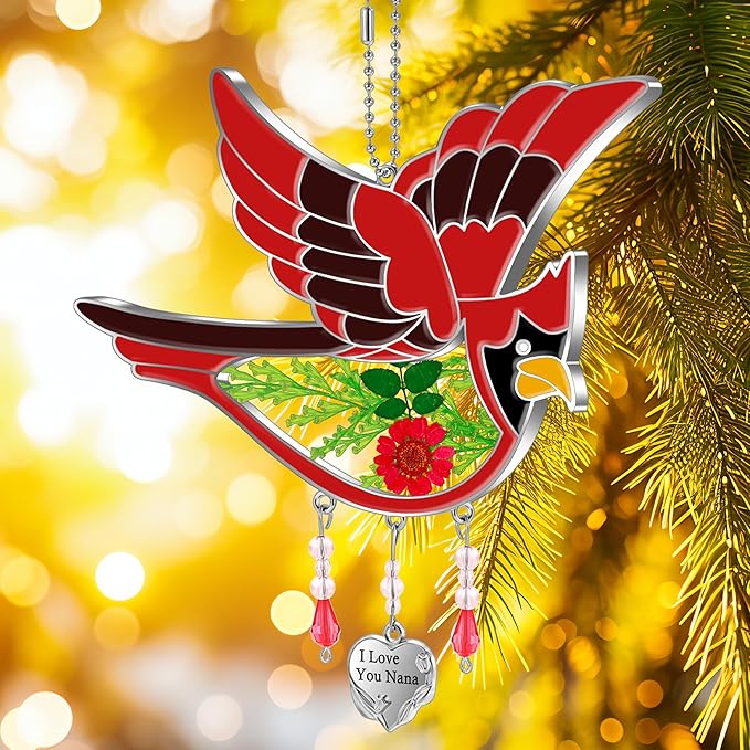 KY&BOSAM Cardinal Suncatcher Nana Gifts I Love You Nana Stained Glass Suncatchers Hanging Ornament for Window Wind Chime Birthday Gifts for Women Nana Grandma Mother`s Day Christmas Tree Gifts