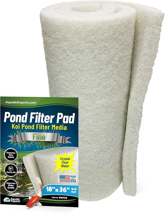 Classic Koi Pond Filter Pad FINE - White Bulk Roll Pond Filter Media, Ultra-Durable Pond Filters for Outdoor Ponds, Reusable Fish Pond Filter Material, USA (3/4" - 1" x 18" x 36")