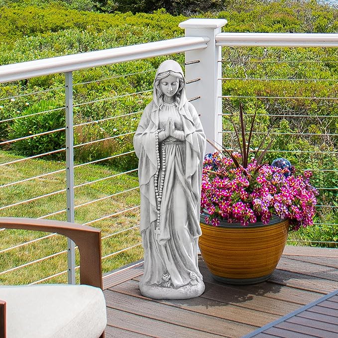 TOETOL Virgin Mary Praying Statue 29.9 Inch Tall Outdoor Garden Religious Decorations Statue Clearance for Home Yard Patio Lawn Hallway Decor Sculpture Magnesium Oxide Stone