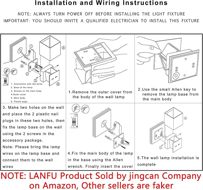 LANFU LED Aluminum Waterproof Outdoor Wall Sconce, 100-277V 3000K Outdoor Cube Square Wall Light Warm Light 2 LEDs Black 6W Outside Wall Lights for House Patio