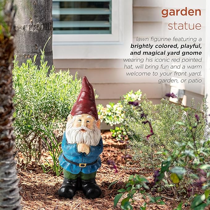 Alpine Corporation 12" Tall Classic Outdoor Garden Gnome Yard Statue Decoration