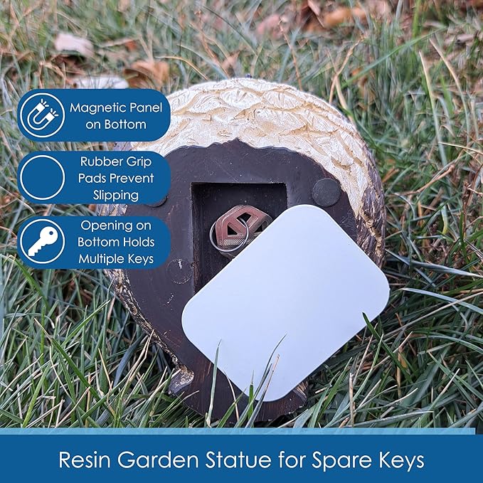 Stocky Owl Garden Decor Holds a Hidden Key Outside - Secret Magnetic Panel Key Hider