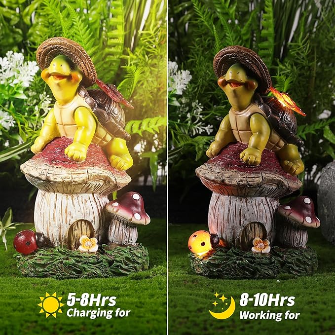 Turtle Figurine Garden Decor, Solar Turtle Outdoor Statue, Funny Turtle Gift Sculpture Decoration for Home Patio Yard Lawn Porch Ornament