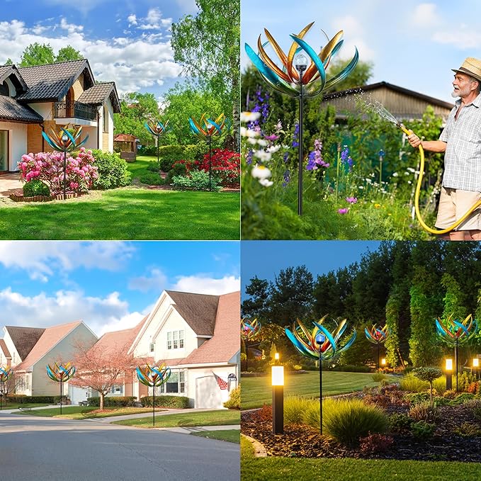 Solar Wind Spinner,82 inch Multi Color Tulip Wind Spinner - Yard Decorations - Solar Powered Glass Ball - Garden Decoration