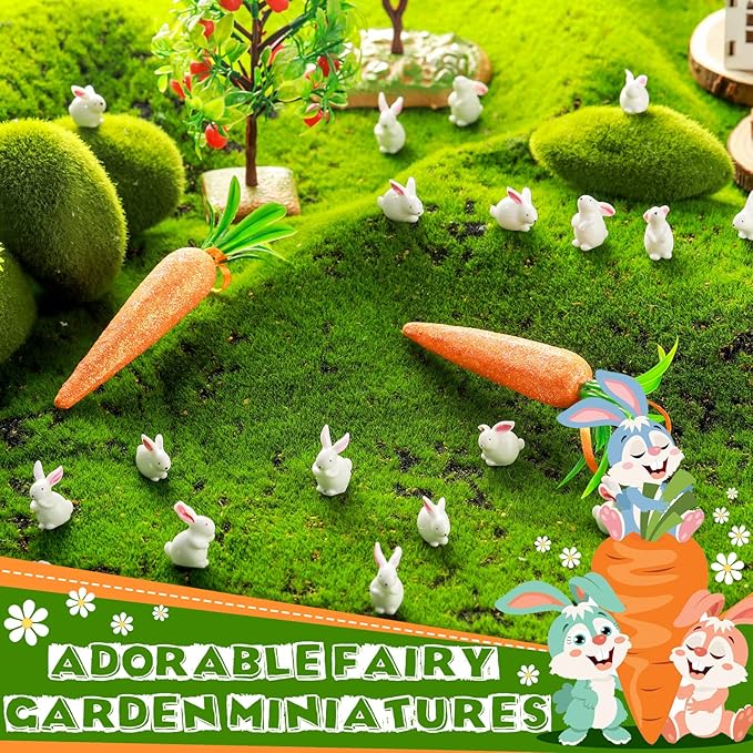Marsui 100 Pcs Bunny Miniatures Figurines Rabbit Miniature Accessories Easter Garden Landscape Garden Rabbit for Easter Garden Accessories Dollhouses Decoration(Classic Rabbit)