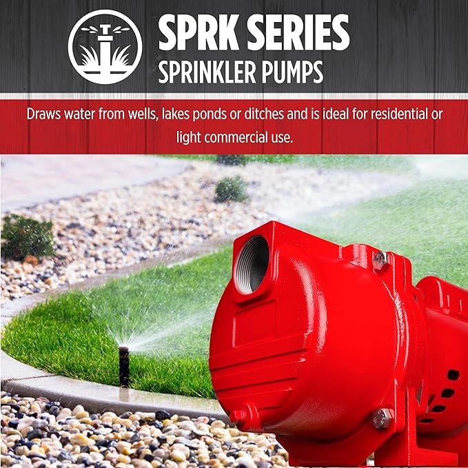 Red Lion RL-SPRK200 230 Volt, 2 HP, 76 GPM Cast Iron Sprinkler/Irrigation Pump with Thermoplastic Impeller, Red, 97102001