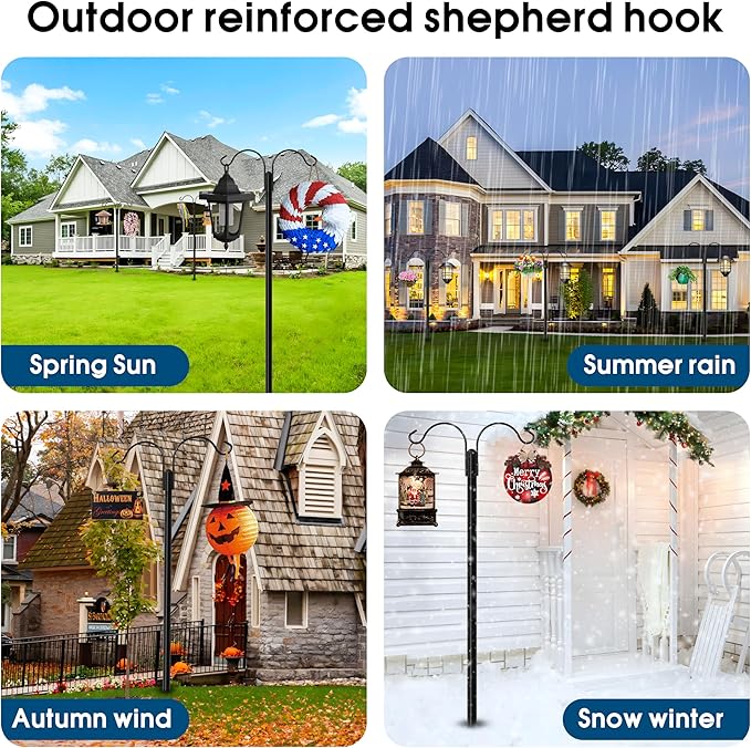 Ottsuls Bird Feeder Pole, 2 Pack 92 INCH Double Shepherds Hooks for Outdoor, with 5 Base Prongs Heavy Duty Tall Garden Planter Hooks for Hanging Flower Basket, Lantern, Hummingbird Feeder