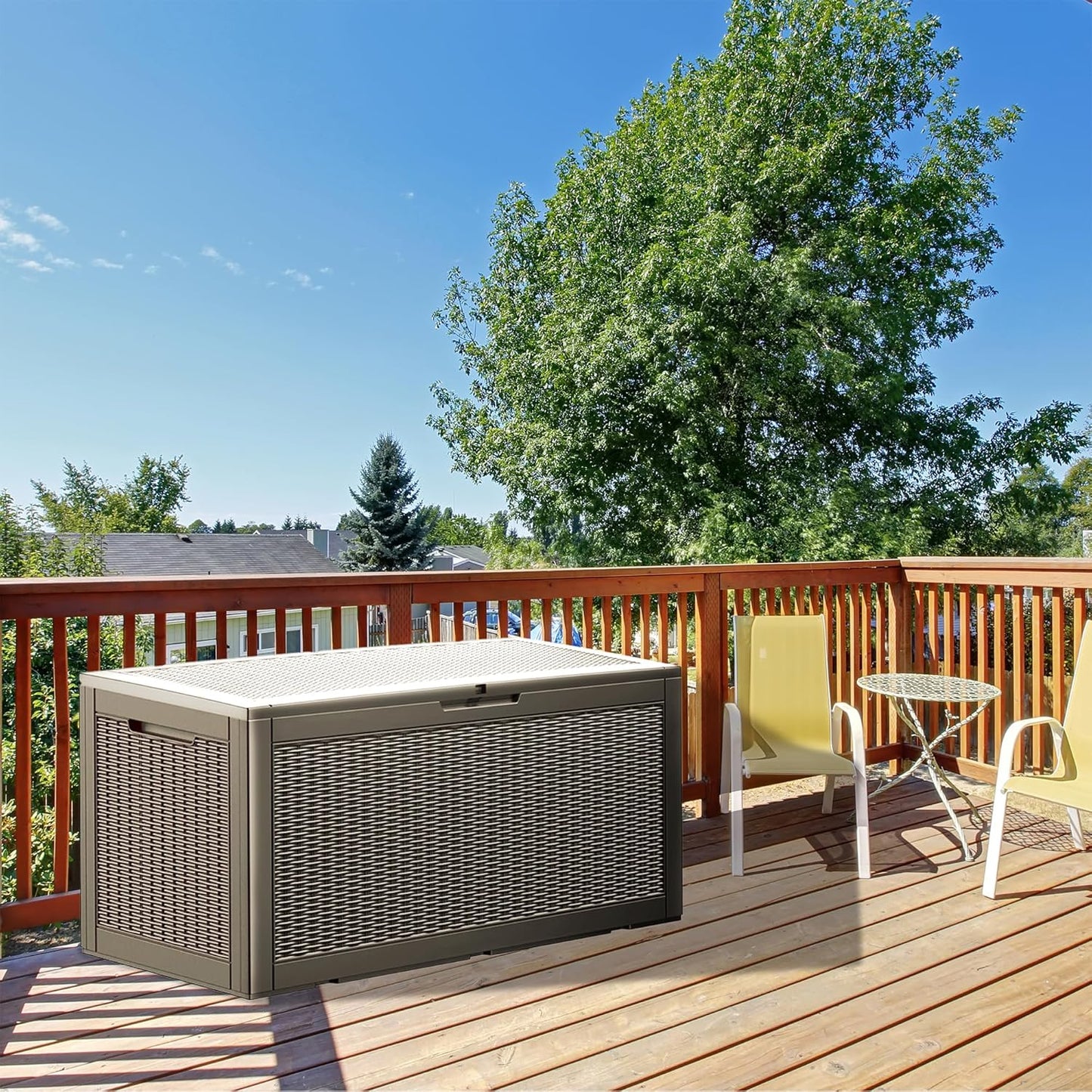 100 Gallon Lockable Resin Deck Box, Waterproof & UV-Resistant Outdoor Storage Box for Outdoor Cushion Storage, Garden Tools & Pool Accessories Storage, Gray