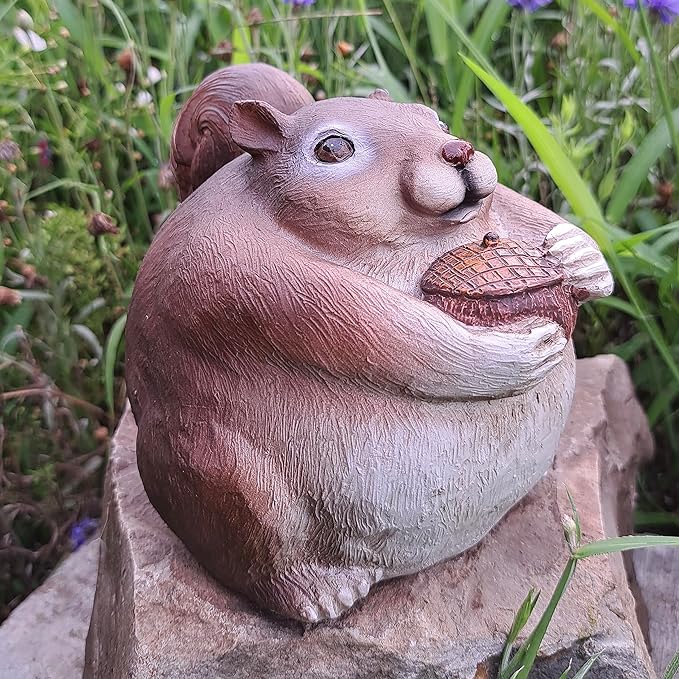 Stocky Squirrel Outdoor Hidden Key Hider and Decorative Patio, Lawn and Garden Statue