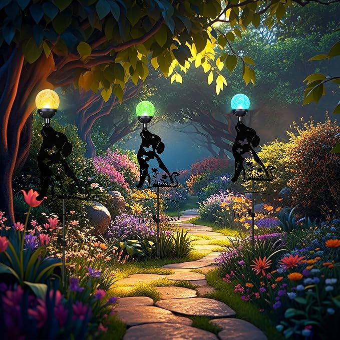 Solar Outdoor Garden Stakes with Crystal Ball Light Solar Metal Dog Statue Black Dog Patio Garden Decorative Stakes with Solar Lantern Christmas Birthday Gifts