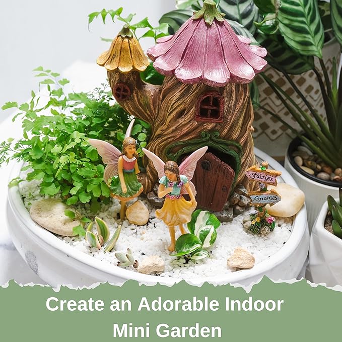 Fairy Garden Houses - Fairy House & Fairy Figures - Fairy Garden Ornaments & Fairies for Fairy Garden - Fairy Houses Kit - 4 Pieces