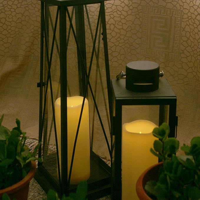 CANDLE CHOICE Waterproof Outdoor Battery Operated Flameless Candles Remote Timer White Tall Plastic Fake Realistic Flickering Electric LED Pillars for Lantern Wedding Christmas Decorations 3”x8” 3PCS