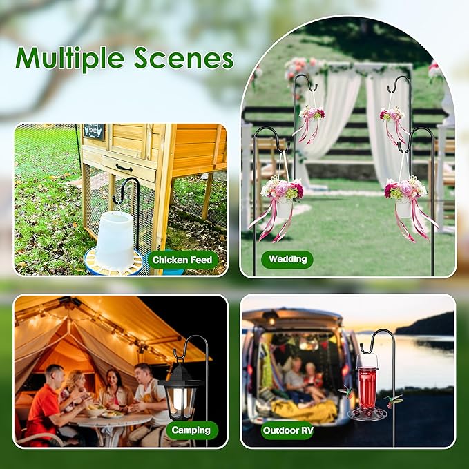 XDW-GIFTS Bird Feeder Pole for Outdoor, 4-Pack 45 Inch Shepherds Hooks Heavy Duty Garden Pole for Hanging Plant Basket, Solar Light Lanterns, Garden Plant Hanger Stands with 5 Base Prongs